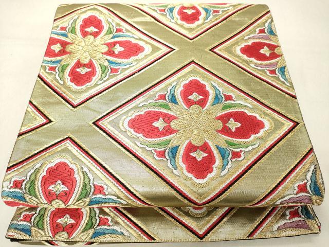 平和屋着物◎六通柄袋帯 唐織 花菱文 金糸 正絹 逸品 DAAZ8393cd