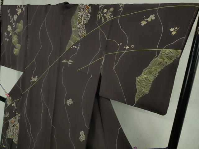 平和屋本店●極上 創業460年・千總 訪問着 刺繍 立波花文 滅紫色地 逸品 DZAA4224kh6