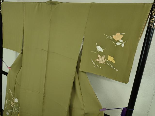 平和屋本店●極上 銀座 志ま亀 訪問着 吹寄せ文 黄海松茶色地 金彩 たとう紙付き 逸品 DZAA4872kh6