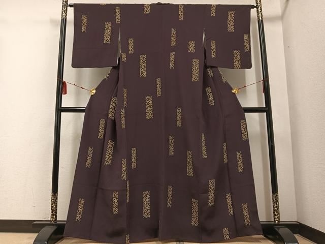 平和屋着物●上質な小紋 変わり間道 似せ紫色地 正絹 逸品 AABD9822ph
