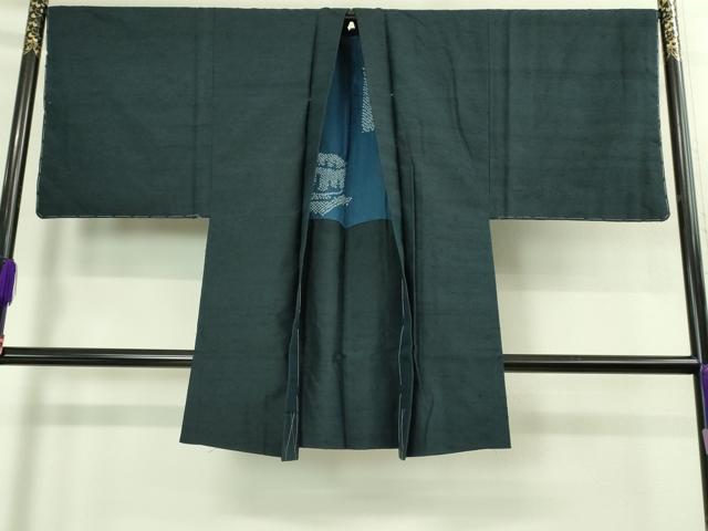 平和屋着物●極上 男性 髭紬 アンサンブル 長羽織 濃い鉄御納戸色 逸品 未使用 DZAB3414kh6