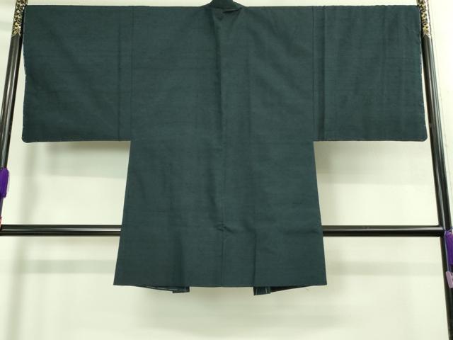 平和屋着物●極上 男性 髭紬 アンサンブル 長羽織 濃い鉄御納戸色 逸品 未使用 DZAB3414kh6