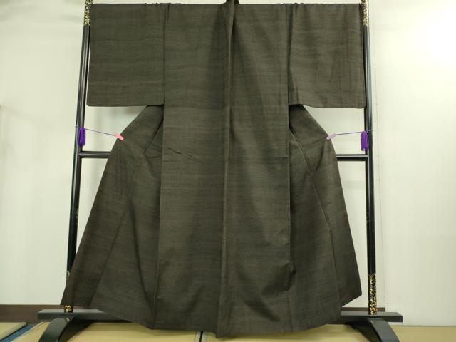 平和屋本店●極上 男性 紬 アンサンブル キングサイズ 長羽織 濃い赤墨色 逸品 DZAB3407kh6