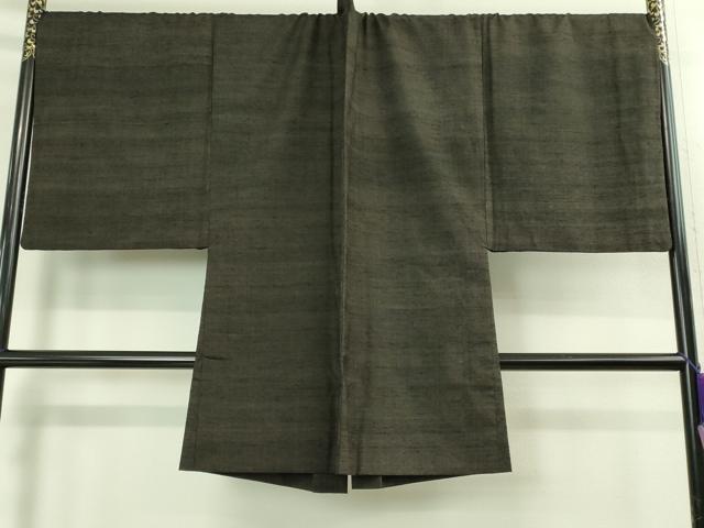 平和屋本店●極上 男性 紬 アンサンブル キングサイズ 長羽織 濃い赤墨色 逸品 DZAB3407kh6
