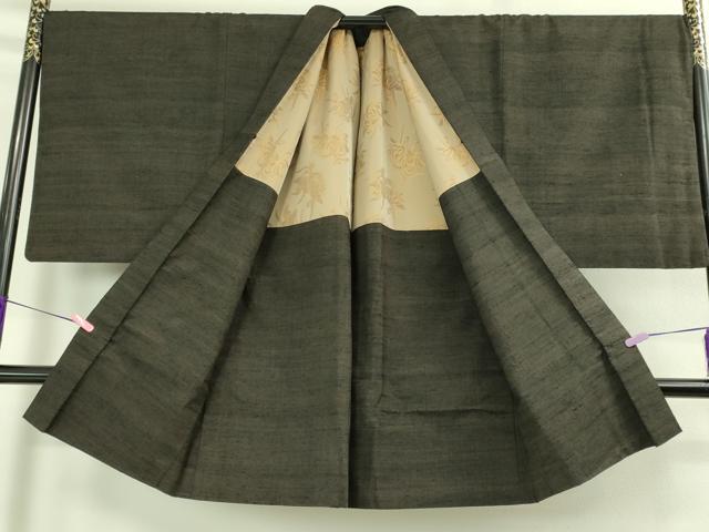 平和屋本店●極上 男性 紬 アンサンブル キングサイズ 長羽織 濃い赤墨色 逸品 DZAB3407kh6