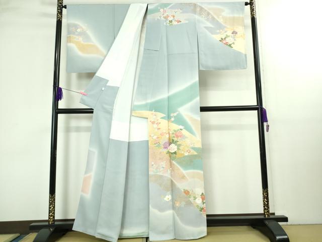 平和屋本店●極上 創業460年・千總 訪問着 駒刺繍 吉祥花文 暈し染め 秘色色地 金彩 逸品 未使用 DZAA4115kh6