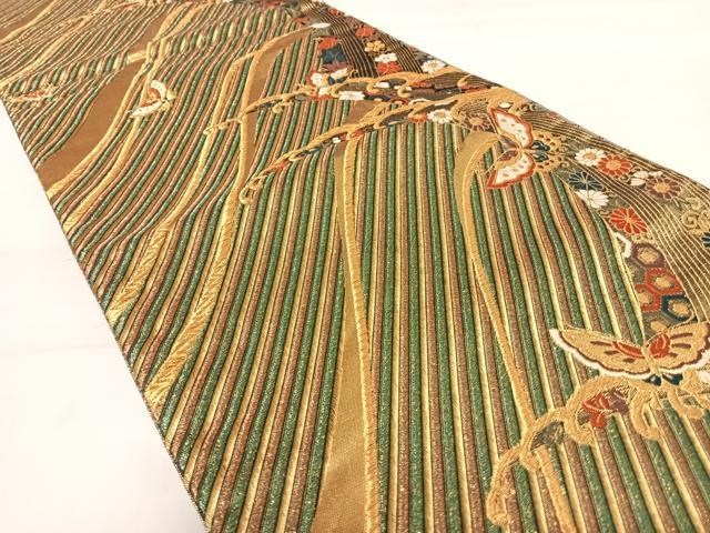 平和屋着物◎両面六通柄袋帯 唐織 立波花蝶文 金糸 正絹 逸品 AABD5730yx