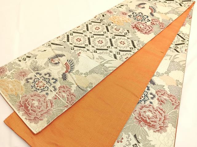 平和屋着物◎佐賀錦 両面 全通柄袋帯 鳳凰花文 銀糸 正絹 逸品 BAAV8903hv