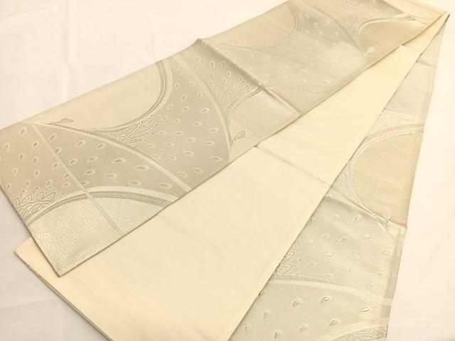平和屋着物◎六通柄袋帯 孔雀 銀糸 正絹 逸品 BAAV8912hv