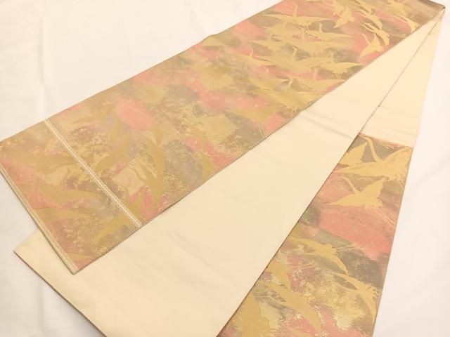 平和屋着物◎西陣 服部織物謹製 六通柄袋帯 こはく錦 飛鶴文 金糸 正絹 逸品 BAAV8895hv