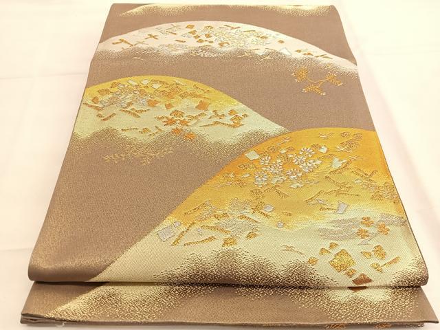 平和屋着物◎六通柄袋帯 遠山箔散らし花文 金銀糸 正絹 逸品 BAAV9412hv
