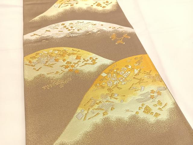 平和屋着物◎六通柄袋帯 遠山箔散らし花文 金銀糸 正絹 逸品 BAAV9412hv