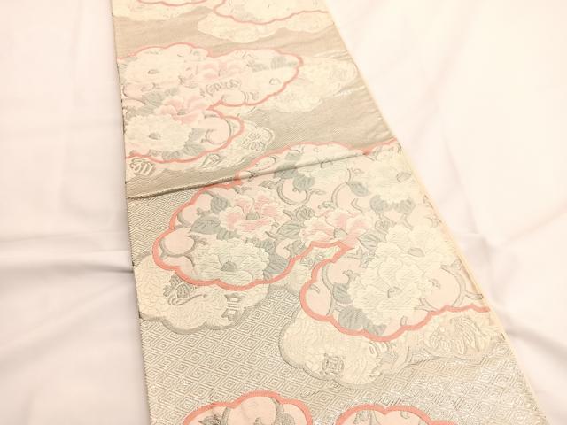 平和屋着物◎六通柄袋帯 唐織 雲取り花唐草文 銀糸 正絹 逸品 BAAV8975hv
