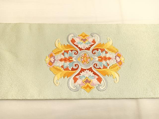 平和屋着物◎九寸名古屋帯 総刺繍 更紗飾花文 銀糸 正絹 逸品 BAAV9424hv