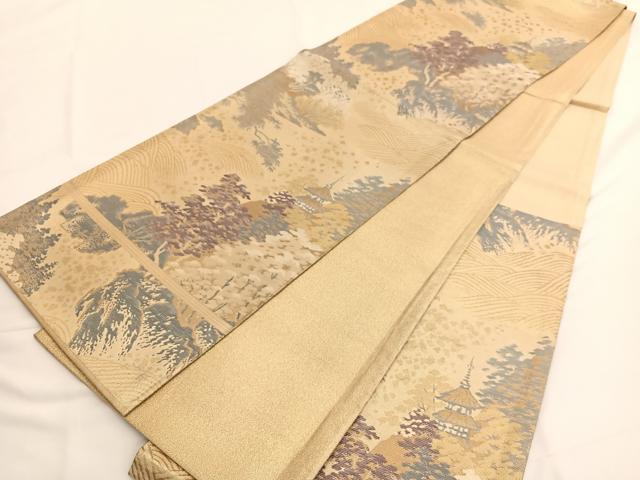 平和屋着物◎佐賀錦 六通柄袋帯 名所風景文 金糸 正絹 逸品 BAAV9458hv