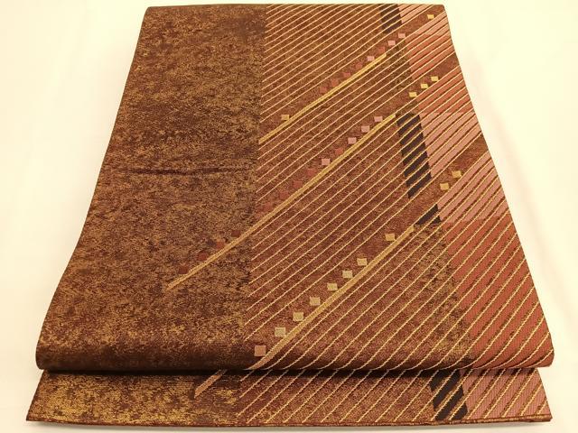 平和屋着物◎六通柄袋帯 斜線文 金糸 引箔 正絹 逸品 BAAV9447hv