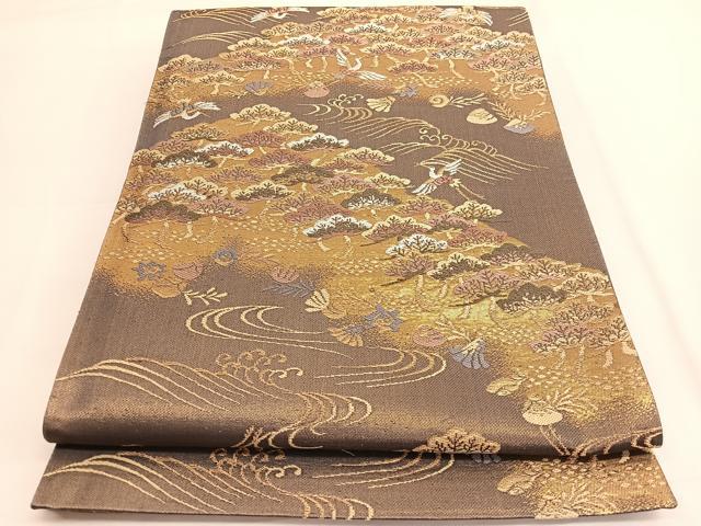 平和屋着物◎六通柄袋帯 唐織 飛鶴浜松文 金糸 正絹 逸品 BAAV9524hv