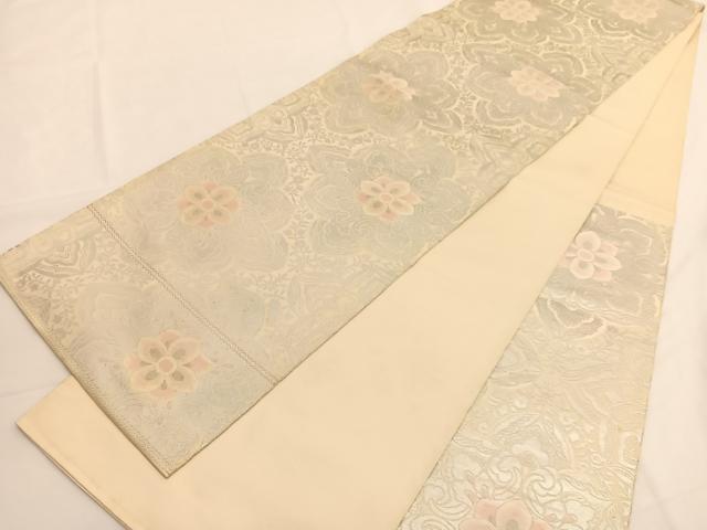 平和屋着物◎西陣 服部織物謹製 六通柄袋帯 こはく錦 更紗花文 銀糸 正絹 逸品 BAAV9497hv