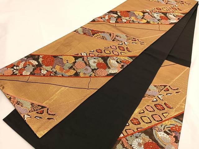 平和屋着物◎六通柄袋帯 唐織 花蝶竹文 金糸 正絹 逸品 BAAV9582hv