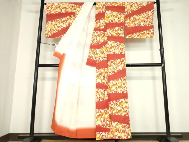 平和屋着物●上質な小紋 型染め 草花シルエット 正絹 逸品 DAAY9669az