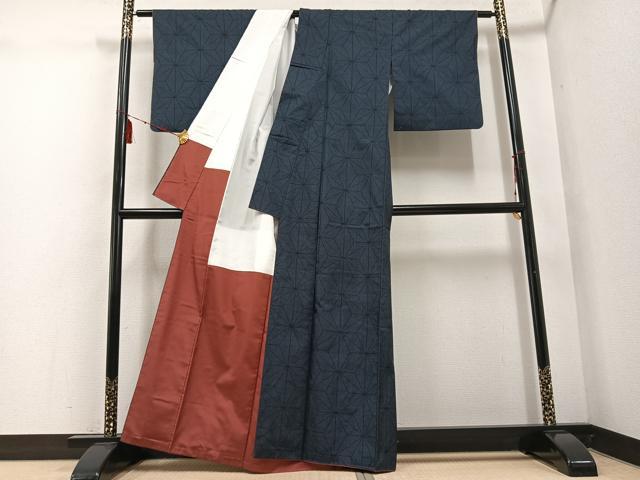 平和屋着物●本場大島紬 一元絣 麻の葉文様 正絹 逸品 AABD9864ph