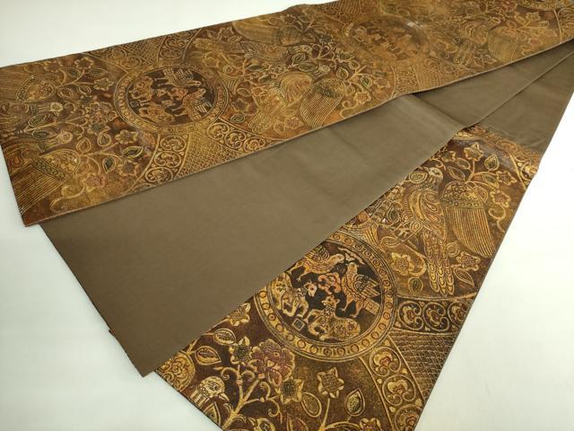 平和屋本店●極上 六通柄袋帯 金唐革 鳥獣花文 金彩 逸品 DZAB2664kh6