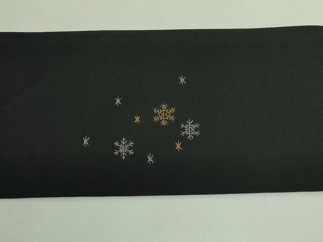 平和屋着物●極上 九寸名古屋帯 クリスマス サンタクロース トナカイ 雪だるま オーナメント 黒地 金銀糸 証紙付き 逸品 新品 DZAB2697kh6