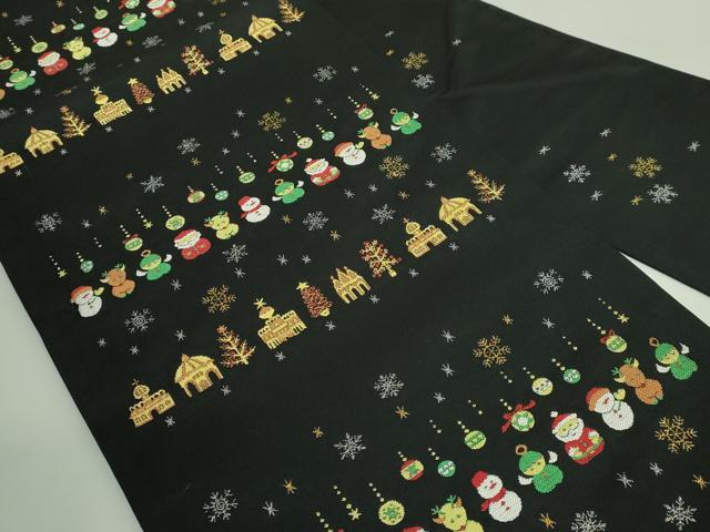 平和屋着物●極上 九寸名古屋帯 クリスマス サンタクロース トナカイ 雪だるま オーナメント 黒地 金銀糸 証紙付き 逸品 新品 DZAB2697kh6