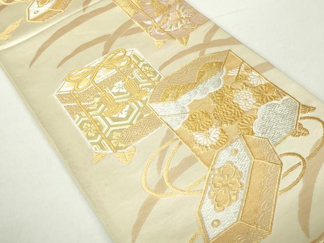 平和屋着物◎六通柄袋帯 唐織 貝桶文 金銀糸 正絹 逸品 DABA3018qa
