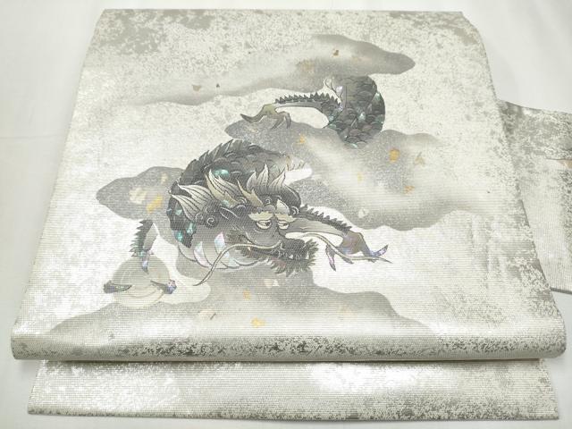 平和屋着物●九寸名古屋帯　螺鈿箔　雲龍　金銀彩　ますいわ屋扱い　正絹　逸品　CABB0573hy 平和屋着物○九寸名古屋帯 螺鈿箔 雲龍 金銀彩 ますいわ屋扱い 正絹