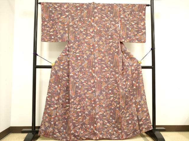 平和屋着物■上質な小紋 草花松文 鬼しぼ縮緬 正絹 逸品 DAAZ2912op