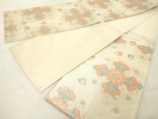 平和屋着物◎佐賀錦 六通柄袋帯 孔雀羽花文 金銀糸 正絹 逸品 DABA5005cd