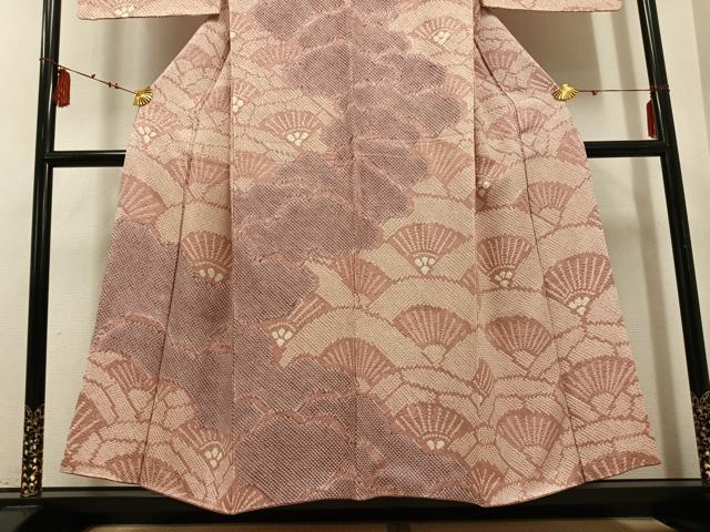平和屋着物●訪問着 絞り 雲重ね舞扇文 正絹 逸品 AABE0744ph