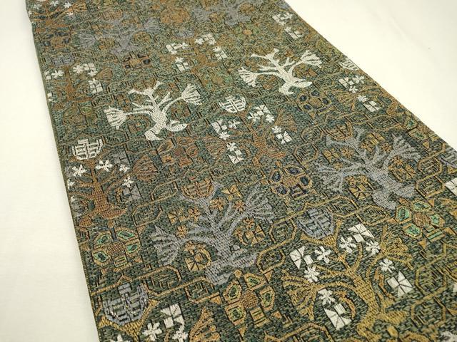 平和屋着物▽全通柄袋帯 スリーシーズン 春夏秋 抽象文様 金糸 正絹 逸品 未使用 DAAZ6467fe