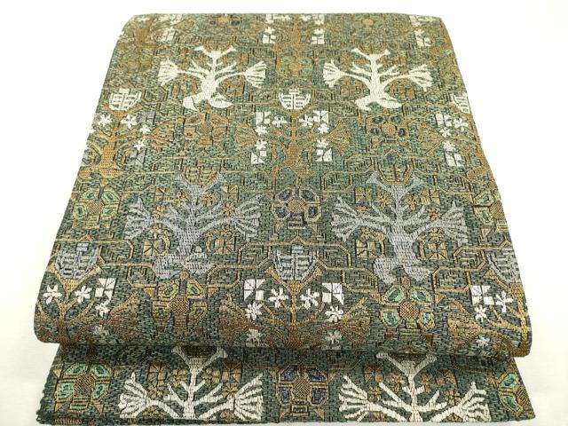 平和屋着物▽全通柄袋帯 スリーシーズン 春夏秋 抽象文様 金糸 正絹 逸品 未使用 DAAZ6467fe