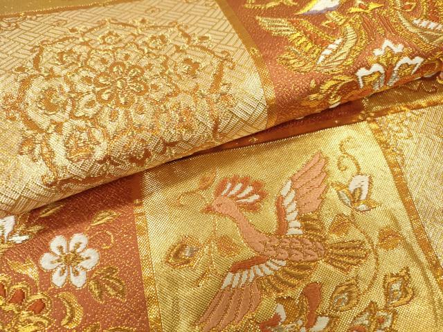 平和屋着物▼六通柄袋帯 唐織 正倉院花喰い鳥更紗文 正絹 逸品 DAAZ6526fe