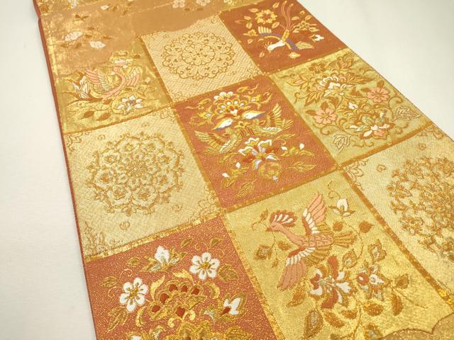 平和屋着物▼六通柄袋帯 唐織 正倉院花喰い鳥更紗文 正絹 逸品 DAAZ6526fe