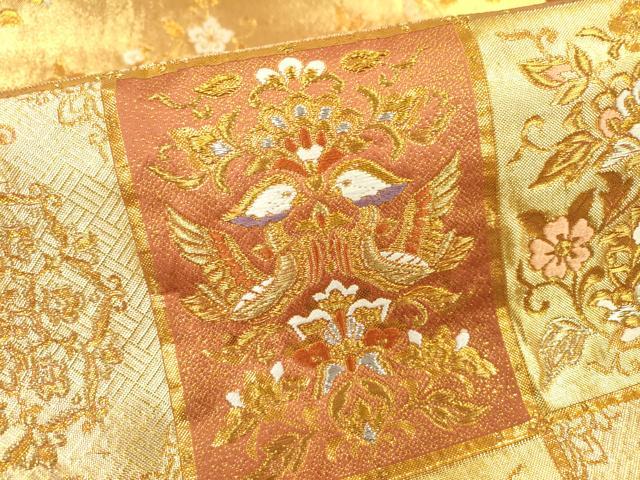 平和屋着物▼六通柄袋帯 唐織 正倉院花喰い鳥更紗文 正絹 逸品 DAAZ6526fe