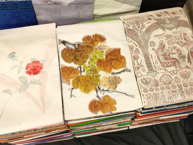 平和屋本店■名古屋帯 まとめて100点 向かい鳳凰 鶴 人物 更紗 薔薇 花柄 葡萄 手描き 刺繍 金銀糸 など 未使用品あり 全て正絹 se3816