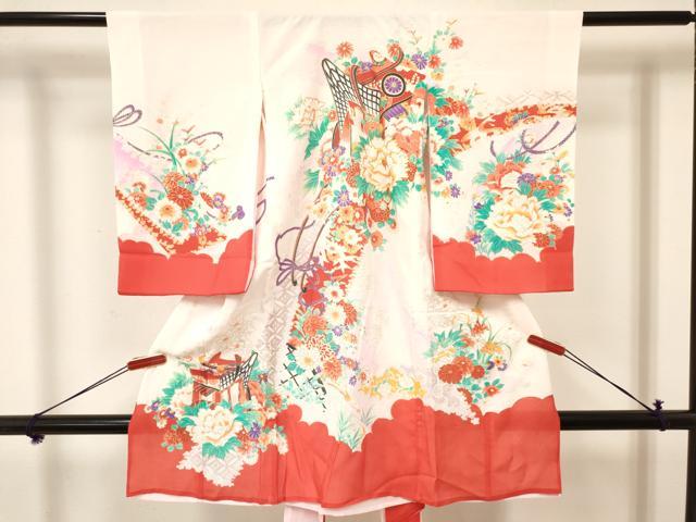 平和屋着物*夏物 お宮参り 女の子 祝着 産着 初着 のしめ 絽 駒刺繍 御所車花文 暈し染め 金彩 逸品 DAAY3414ma
