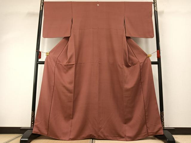 平和屋着物●お召 色無地 鳶色 正絹 逸品 AABD8753fy
