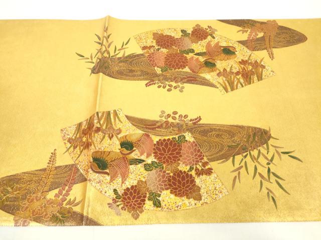 平和屋着物▼六通柄袋帯 地紙鳳凰牡丹文 金彩 引箔 正絹 逸品 DAAY9772az