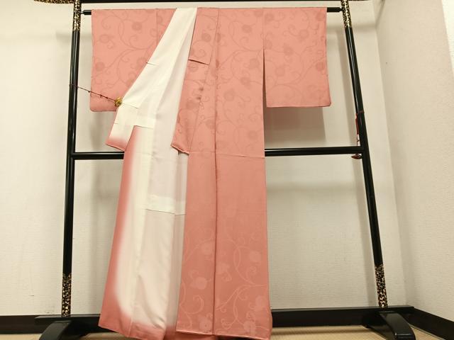平和屋着物●上質な色無地 花唐草地紋 東雲色 正絹 逸品 AABE0786ph
