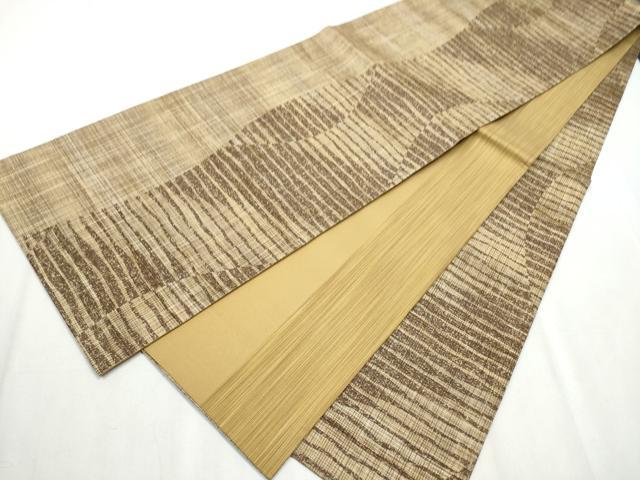 平和屋着物○全通柄袋帯 紬地 横段文 金通し地 正絹 逸品 CABB0784hy