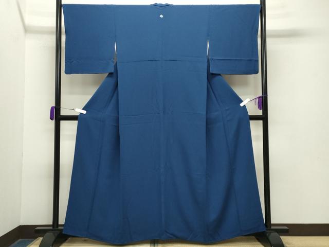 平和屋着物●上質な色無地 深縹色 鬼しぼ縮緬 正絹 逸品 CABA9636gh