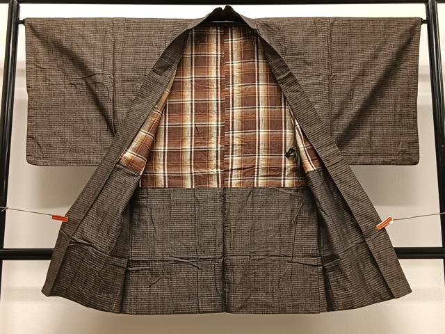 平和屋着物■男性 長羽織 紬地 絣文様 正絹 逸品 CABA3582ua