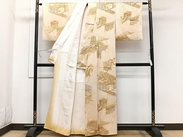 平和屋着物■上質な小紋 御所車文 暈し染め 金彩 正絹 逸品 CABB2623xi