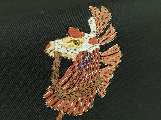 平和屋着物●極上 太鼓柄袋帯 唐織 十二支 干支 黒地 金糸 逸品 DZAB2855kh6