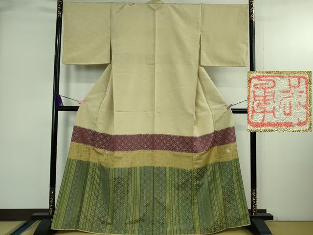 平和屋本店●極上 伝統工芸士 曽根武勇 訪問着 お召地 七宝 横段文 逸品 DZAA5384kh6