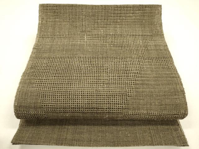 平和屋着物*夏物 八寸名古屋帯 抽象文様 媚茶色 麻 逸品 DABA0484cm